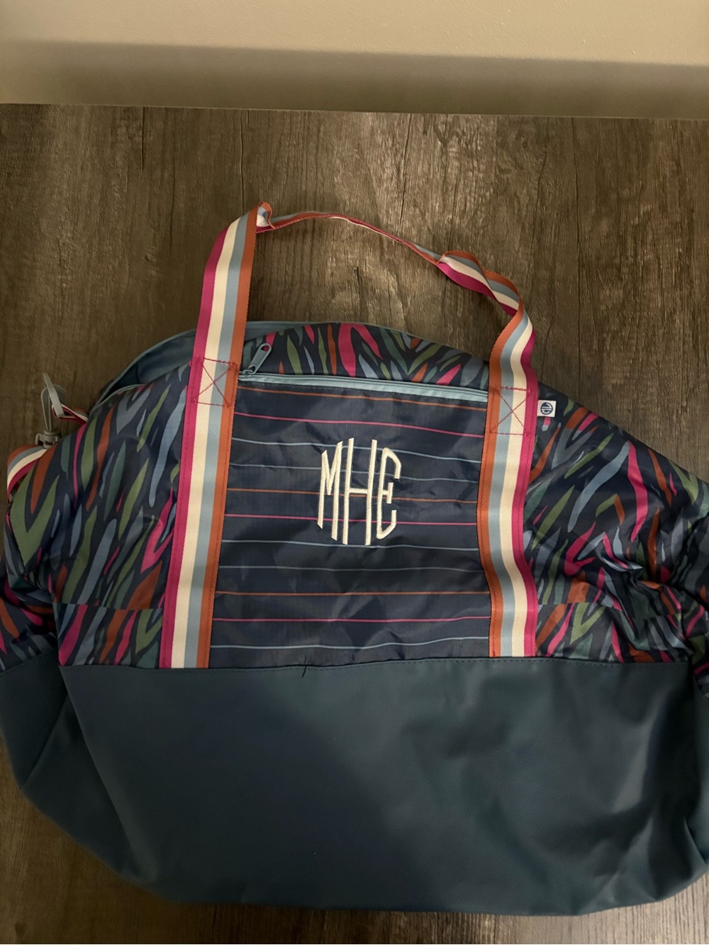 Monogrammed (MEH) Navy & Multicolor Striped Weekender Bag-NWOT
